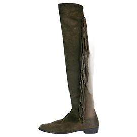 Stuart Weitzman Boots à franges en daim vert - taille EU 42 Vert