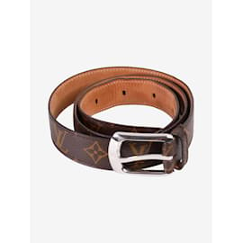 Auth Louis Vuitton Damier Belt Brown Silver Buckle Size 90/36 Used w/Box  Japan