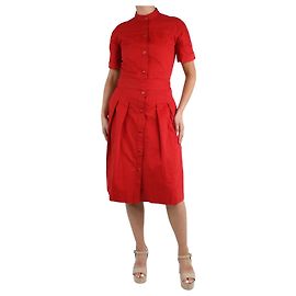 Vanessa Seward Robe midi rouge boutonnée plissée ceinturée - taille FR 36 Rouge