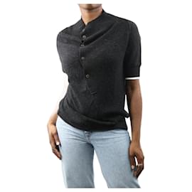 Y'S-Black short-sleeved knit top - size UK 10-Black