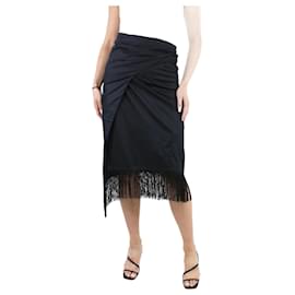 Autre Marque-Black fringe-hem wrap midi skirt - One Size-Black