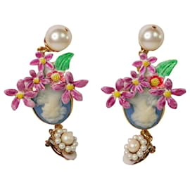 Dolce & Gabbana-Multi floral and pearl clip-on earrings-Multiple colors