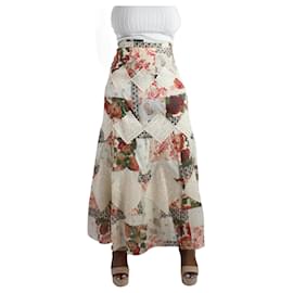 Vilshenko-Cream floral embroidery maxi skirt - size UK 10-Pink,Cream