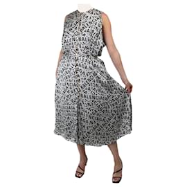 Balenciaga-Grey logo print button-up dress with belt - size FR 38-Grey