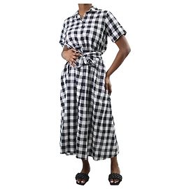 Lisa Marie Fernandez Schwarz kariertes Midikleid mit Gürtel – Größe IT 42/44 Schwarz Weiß