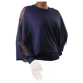 Valentino Pull manches ouvertes chauve-souris marine détails dentelle - taille M Bleu Marine