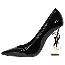 Saint Laurent-Black YSL logo pointed toe patent leather heels - size EU 39-Other