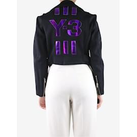 Y3-Black metallic logo biker jacket - size S-Black