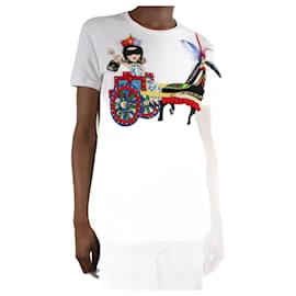 Dolce & Gabbana-T-shirt bianca con cavallo e carrozza decorata - taglia IT 38-Bianco