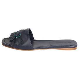 Loro Piana Sandali piatti blu con punta aperta e dettagli floreali - taglia EU 37 Altro