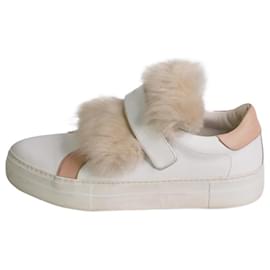 Moncler-White slip-on fur detail trainers - size EU 37-Other