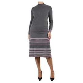 Agnona-Conjunto de suéter de malha cinza e saia midi - tamanho S-Cinza