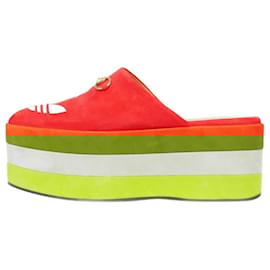 Autre Marque-Red suede striped platform Horsebit Adidas logo slip on sandals - size EU 40-Red