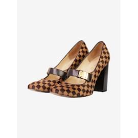 Louis Vuitton-Brown pony skin checkered heels - size EU 36.5-Brown