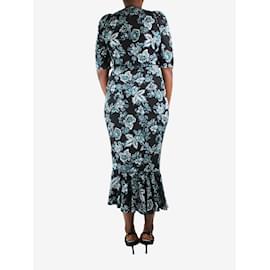 Veronica Beard-Black ruched floral maxi dress - size UK 16-Black