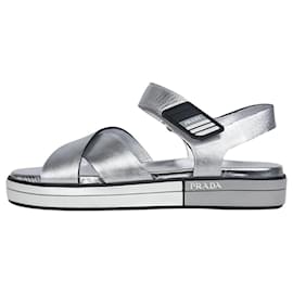 Prada-Silver leather cross-strap sandals- size EU 37-Silvery