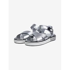 Prada-Silver leather cross-strap sandals- size EU 37-Silvery