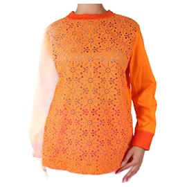 Fendi-Orangefarbene, mit Blumen bestickte Bluse – Größe IT 44-Orange