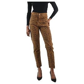 Saint Laurent Calças leopardo castanhas - tamanho UK 6 Marrom