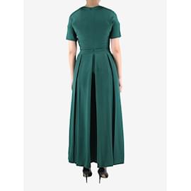 Valentino-Green silk wide flare leg jumpsuit - size UK 10-Green