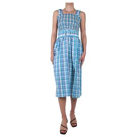 Nicholas Kirkwood Blau kariertes, gerafftes Kleid – Größe US 2 Blau