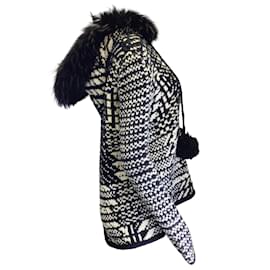 Autre Marque-Spencer Vladimir Noir / Pull tricoté à la main en laine mérinos et cachemire à capuche bordé de fourrure ivoire-Noir
