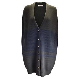 Brunello Cucinelli Olivgrün / Anthrazitgrauer Kaschmir-Strickponcho / Kap Grün