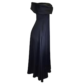 Autre Marque-Brandon Maxwell Black Off-the-Shoulder Silk Midi Dress-Black