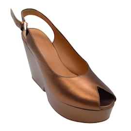 Robert Clergerie-Robert Clergerie Dylan Copper Metallic Leather Platform Wedge Sandals-Metallic