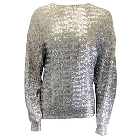 Isabel Marant-Isabel Marant Silver Metallic Sequined Long Sleeved Top-Silvery