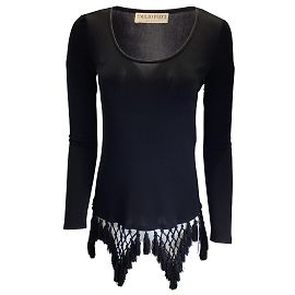 Top Emilio Pucci nero a maniche lunghe con nappa Nero