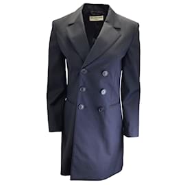 Balenciaga-Balenciaga Navy Blue Pinstriped lined Breasted Wool Dress-Blue