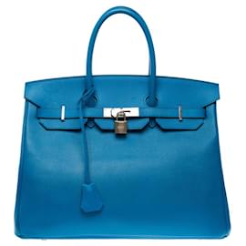 Hermès-HERMES BIRKIN BAG 35 in Blue Leather - 101248-Blue