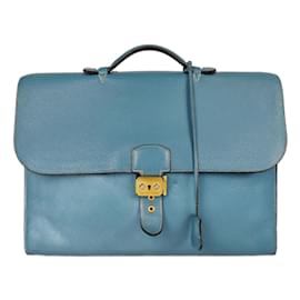 Hermès-Sac de travail Hermès dépeches en cuir turquoise-Bleu clair