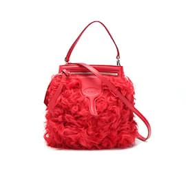 Tod's-Tod's flauschige Pelzhandtasche Plastikhandtasche in ausgezeichnetem Zustand-Rot