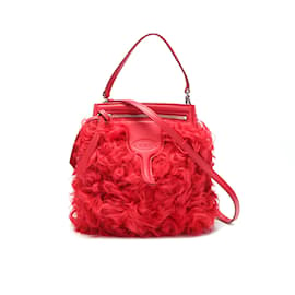 Tod's-Tod's Fluffy Fur Handbag  Plastic Handbag in Excellent condition-Red