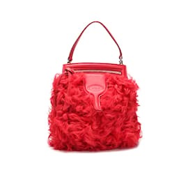 Tod's-Tod's Fluffy Fur Handbag Sac à main en plastique en excellent état-Rouge