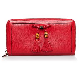 Cartera con cremallera alrededor y borlas de bambú roja de Gucci Roja