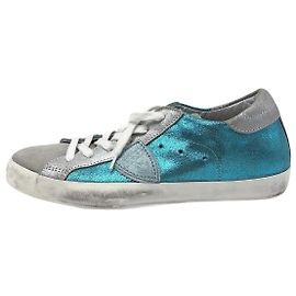 Philippe Model Blaue Canvas-Sneaker mit Spritzern und Glitzer – Größe EU 38 Andere