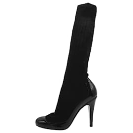 Chanel-Black Round-toe heeled sock style boots - size EU 38.5-Other