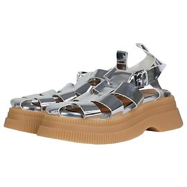 Ganni Sandales à plateforme en cuir miroir argenté - taille EU 37 Argenté