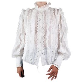 Alice by Temperley White ruffled blouse with embroidery - size UK 12 White