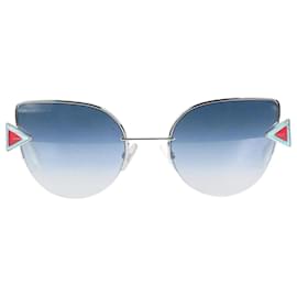 Fendi-Óculos de sol gatinho prateado com tonalidade azul-Prata