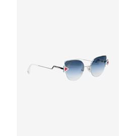 Fendi-Silver cat eye blue tinted sunglasses-Silvery