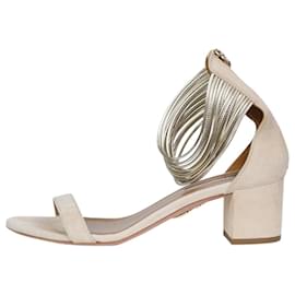 Aquazzura-Neutral metallic strap detail heeled sandals - size EU 37.5-Other