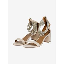 Aquazzura-Neutral metallic strap detail heeled sandals - size EU 37.5-Other