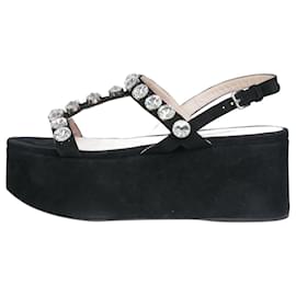 Miu Miu-Black suede bejewelled platform sandals - size EU 36.5-Black