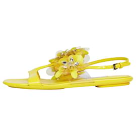 Prada-Yellow patent floral embellished sandals - EU 38.5-Yellow