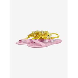 Prada-Yellow patent floral embellished sandals - EU 38.5-Yellow
