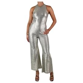 Autre Marque-Silver sleeveless metallic jumpsuit - size UK 10-Silvery